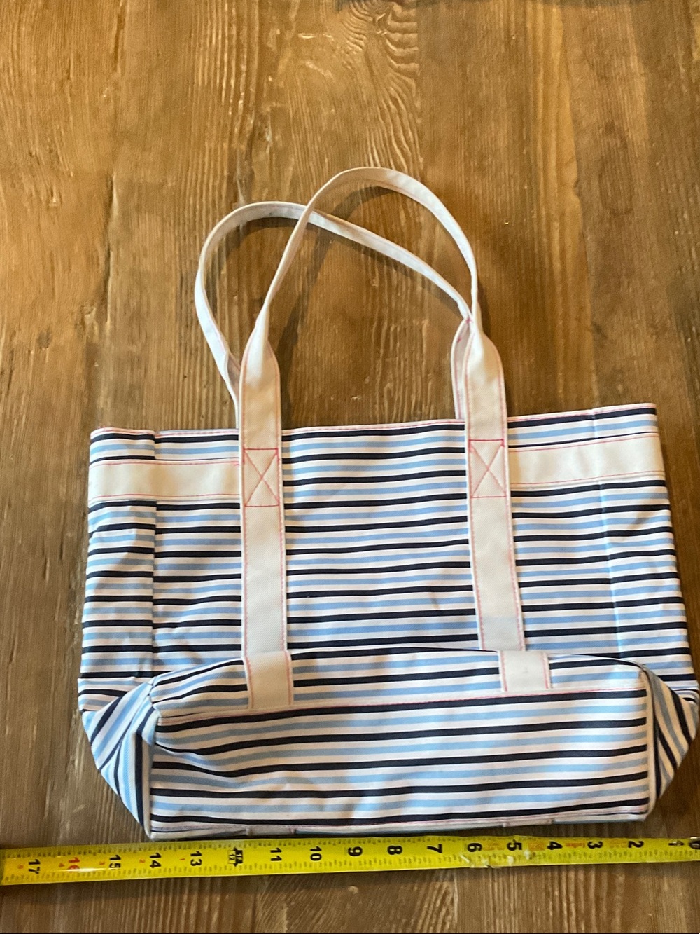Estee Lauder Navy and White Striped Tote with Pink Trim